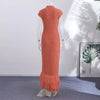 Elegant Women High Neck Cap Sleeve Midi Dress Glitter Fringe Hem Bodycon Pencil Dress Wedding Guest Cocktail Evening Gowns