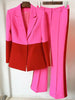 High Street Designer Runway Suit Set Women's Single Button Color Block Blazer Flare Pants Suit