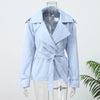 Women V-neck Lapel Belt Trench Coat Lace Up Full Sleeve Button Short Thin Windbreak Lady Daily Street Outerwear