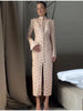 Floral Print High Neck Midi Dress For Women Chic Long Sleeve Button Front Sheath Dresses Office Party Commuting Clothes