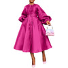 African Party Evening Dresses for Women Elegant Autumn Long Lantern Sleeve O-neck Midi Dress Birthday Dress for Women S-3XL