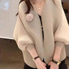 Pleated Item Loose Solid Color Women's Cardigan Coat V Neck Casual Style Female Coats Spring 17S0440