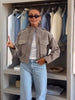 Women Faux Suede Cropped Utility Jacket Stand Collar Zip Pocket Epaulet Long Sleeve Short Coat Autumn Street Daily Casual Outfit