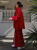 Loose Red Office Women's Two Pieces Set Elegant Long Sleeve Blazer With High Waist Slit Long Skirt Set Female