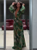 Animal Print Wrap Maxi Dress V Neck Sleeve Twist Waist High Slit Long Gowns Women's Resort Vacation Party Robes