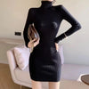 Women Autumn Winter Turtleneck Warm Bodycon Dress Long Sleeve Knit Solid Office Pullover Sexy Mini Dress for Ladies