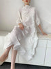 Pleated Long Dress For Women Elastic Loose Irregular Pleated Stand Collar Pullover Famale Clothing Half Sleeve 2DB4256