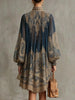 European and American Turtleneck Printed Chiffon Dress Loose Vacation Style Shawl Long-Sleeved Women's Dress