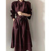 Spring Autumn Single Breasted Women's Shirt Dresses Sashes Stand Collar Korean Casual Straight Dress Female