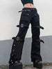 Metal Button High Waisted Straight Leg Jeans Drop Crotch Trousers Streetwear Hip Hop Y2K Cargo Denim Pants for Women