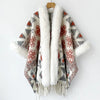Plus Size Women's Poncho Knitted Cashmere Shawl Coat Warm Autumn Winter Lady Pashmina Wrap with Fur Collar Cozy Wool Scarf Cloak