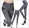 1pcs Women's Denim Print Leggings Females Slim Leggings Faux Jeans Leggings Lady Stretch Printed Tights Black Blue Pants
