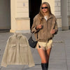 Chic Suede Women Bomber Jacket Women Long Sleeve Pockets Straight Loose Coat Fall Winter Streetwear Outwear