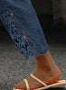 Women's Pants Elastic Waist Solid Color Lace Spliced Drawstring Pocket Simple Basic Casual 9-point Pants