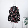 Jacquard Fringe Belted Wrap Knit Cardigan Lapel All Over Pattern Raw Fringe Autumn Winter Commute Lady Women Casual Coat