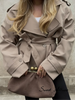 Women Lapel V-neck Belt Trench Coat Lace Up Button Full Sleeve Short Thin Windbreak Lady Daily Street Outerwear