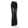 Goth Drak Elegant Flocking Print Long Pants 90s Grunge Mesh See Through Bodycon Flare Pant Mall Gothic Women Trousers