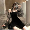 Black Retro Dress Women Lace Chiffon Mini Dress Female High Street Sexy Korean Women Club Dress