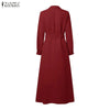 Women Autumn OL Work Dress Elegant Lapel Long Sleeve Office Dresses Solid Belted Robe Stylish A Line Party Vestidos