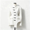 Women Black Blazer Stand Collar Metal Buckle V-Neck Hollow Waist Slim Fit Party Long Suit Jacket