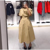 Cape Style Women Dress Turn Down Collar Shirt Dress Stand Collar Waist Defined Shirt Dress A Line Long Dress Daily Wear