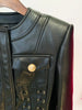 High Street Designer Blazer Women's O-neck Rope Lace-Up Trimmed Artificial Leather Jacket