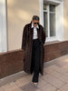 Casual Brown Lace Up Faux Fur Coat Women Turtleneck Full Sleeve Fluffy Loose Striped Long Coats Lady Winter Daily Street Jacket