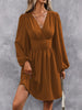 Dresses Woman Clothing V Neck Lantern Sleeve Wrap Mini Dress Ruched Waist Flowy Hem Elegant for Autumn and Party Styles