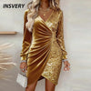 Elegant Sequins Design Long Sleeve Party Dress Women Sexy V Neck Bodycon Dresses For Women Evening Dress Christmas Clothes