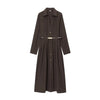 Women Elegant With Belt Long Shirt Dress Front Button Lapel Collar A-line Autumn Dresses Female Vestidos
