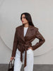 Burgundy PU Jacket Women Autumn Slim Lace Up Blazer Top Fall Casual Leather Jackets Coat Femme
