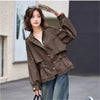 Women Trench Coat Lace Stitching Short Jacket Spring Autumn Tooling Waist Stand-up Collar Windbreaker Female