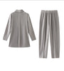 Simple Women's Two Piece Set Dragon Scale Long Sleeve Notched Pleated Blazer And Elastic Waist Straight Pants 2DB4432