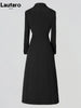 Long Black Fitted Trench Coat for Women, Chic Stylish, Single Breasted, Designer Clothing, Spring, Elegant