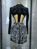 Black Color Women Long Sleeve Sexy V-Neck Waist Hollow Out Bodycon Mini Dress Velvet Shinning Diamond Chain Evening Party Dress