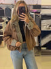 Brown Stand Collar Short Jacket Classic Plaid Contrast Cuff Oversized Casual Coat Autumn Lady Daily Street Outerwear