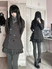 Japanese Vintage Academy Style 2 Piece Set Women Double Breasted Thickened Wool Coat Pleated Plaid Mini Skirt Slim Fit Casual