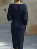 Spring Women's Elegant Dress High Waist O-neck 7-quarter Sleeves Slim Simple Office Solid Color Female Mid-length Skirt
