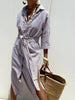 Autumn Long Sleeve Shirt Dress Elegant Belt Long Dress For Women Print Button Lapel Neck Casual Dresses Robe Femme