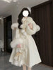 Temperament Coat Cape Shawl Two on Winter Ladies' Butterfly Bow Solid Color Medium Long Collar Coat for Women