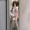 Autumn Japanese Lolita Y2k Sexy Sweet Women Dresses Slim Fit Pink Long Sleeve Sweater Dress Korean Elegant Party Outfits