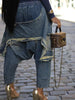 Women Streetwear Ripped Out Hole Denim Pants Fall Autumn Loose Safari Style Cargo Harem Hip Hop Jeans