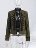 Green Stand Collar Napoleon Cropped Jacket Women Full Sleeve Shoulder Pad Jackets Spring Lady Street Outwear