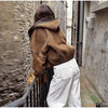 Elegant Hooded Plush Short Coat Women Retro Chic Suede Single Breasted Jackets Coats Female Winter Casual Street Outwear