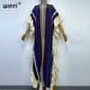 Knitting Rainbow Printing Comfort Warm Winter Holiday Dress Elegant Africa Women Boho Party Long Dress