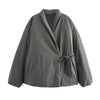 Upgraded Thick Wrap Front Tie Padded Jacket Kimono Style Collar Long Sleeve Loose Warm Daily Women Coat Winter Cotton Coats