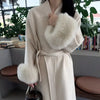 Women Autumn Winter Woolen Coat French Style Fur Sleeves Mid-Length Woolen Coat Women Long Coat Loose Outwear