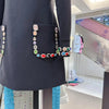 High Street Designer Women's Colorful Diamond Standing Neck Long Sleeve Dress