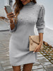 Autumn Women Sweater Dresses Pearls Round Neck Long Sleeve Hip Wrap Dress Winter Elegant Ladies Casual Solid Slim Fit Dress