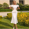 Elegant Women's Printed Waistband Long Dress 3D Flower V-neck Bubble Sleeve Patchwork A-line Dresses Spring Party Robe